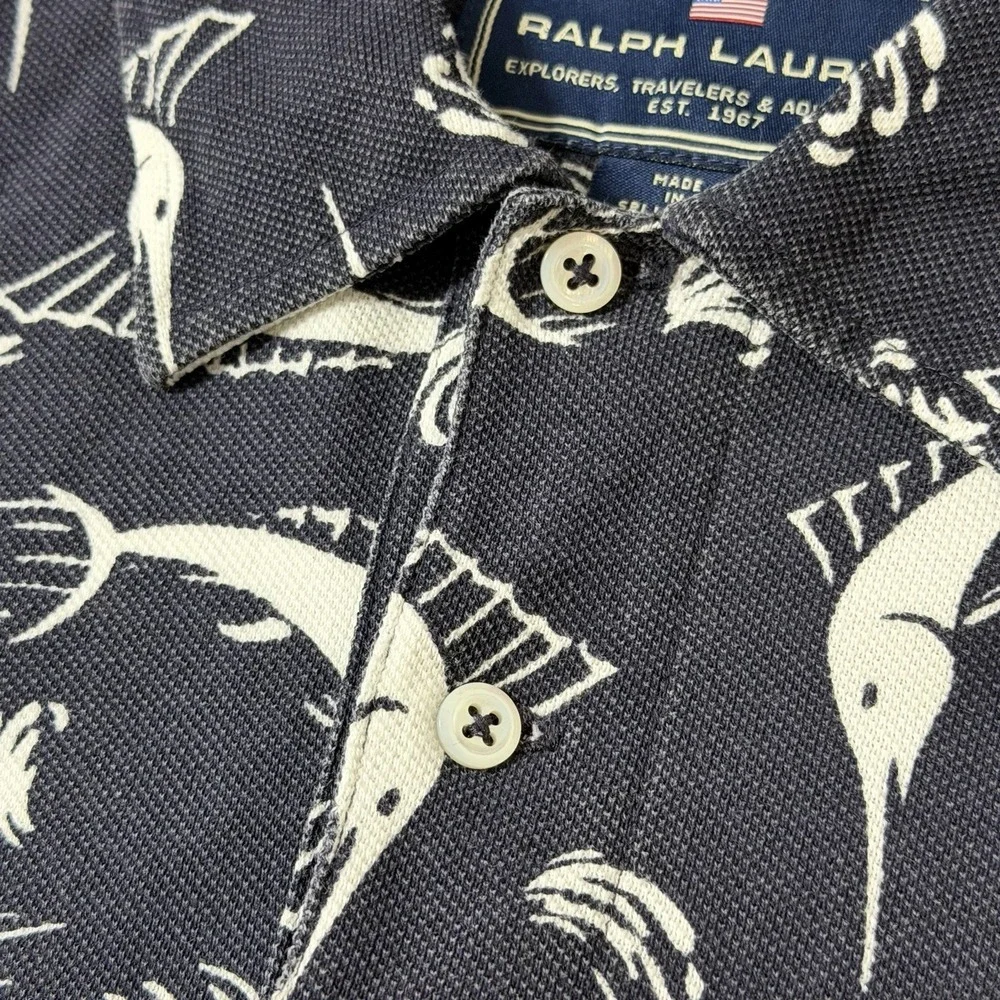 Polo Sport Ralph Lauren Mens 2XL Cotton Swordfish Marlin Print Polo Shirt‎ Navy